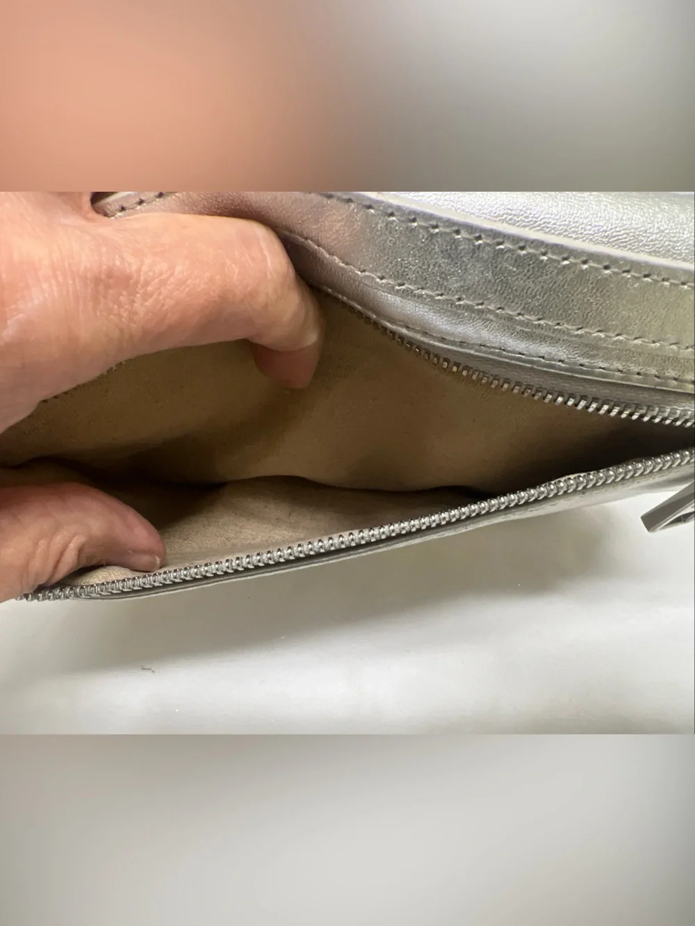 HOBO Lauren Metallic Silver Leather Kiss Lock Clutch Wallet